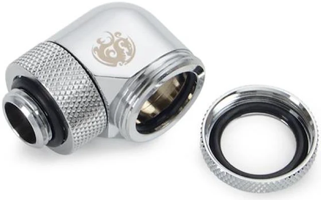 Alt view image 2 of 3 - Bitspower G1/4" to Enhance Multi-Link Adapter Fitting for 16mm OD Rigid Tubing, 90 Degree Rotary, Silver Shining