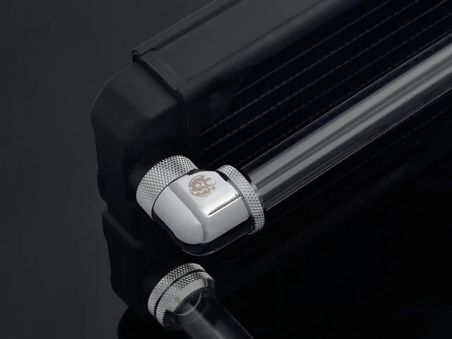 Alt view image 3 of 3 - Bitspower G1/4" to Enhance Multi-Link Adapter Fitting for 16mm OD Rigid Tubing, 90 Degree Rotary, Silver Shining