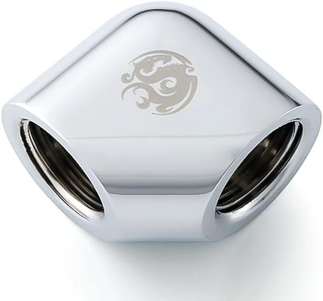 Alt view image 2 of 3 - Bitspower G1/4" Female to Female Extender Fitting, 90 Degree Angle, Silver Shining