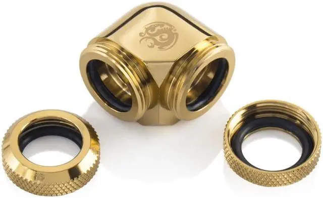 Alt view image 2 of 2 - Bitspower Dual Enhance Multi-Link Adapter Fitting for 14mm OD Rigid Tubing, 90? Angle (For Use with Bitspower Rigid Tubing Only), True Brass