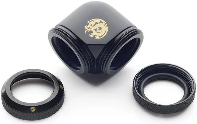 Alt view image 2 of 3 - Bitspower Dual Enhance Multi-Link Adapter Fitting for 16mm OD Rigid Tubing, 90 Degree Angle, Matte Black