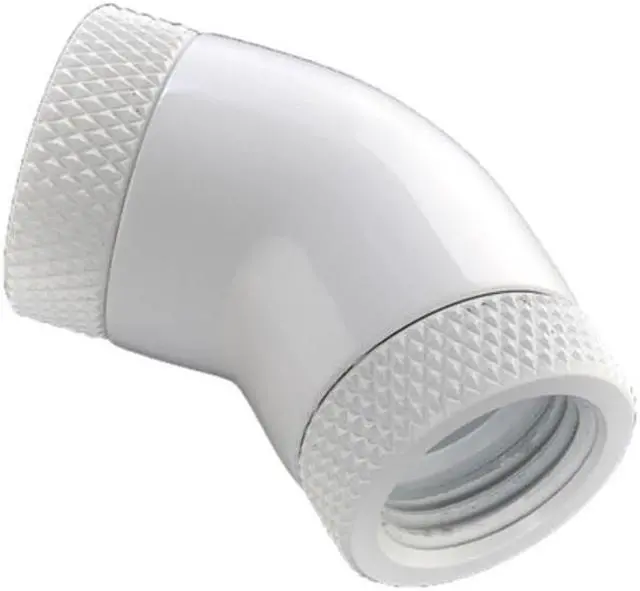 Alt view image 3 of 4 - Bitspower G1/4" Female to Female Extender Fitting, 45 Degree Dual Rotary, Deluxe White