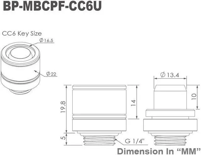 Alt view image 4 of 4 - Bitspower G1/4" to 7/16" ID, OD 5/8" OD Compression Fitting for Soft Tubing, CC6 Ultimate, Matte Black