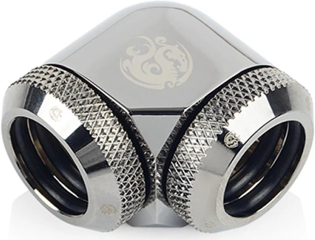Main image of Bitspower Dual Enhance Multi-Link Adapter Fitting for 14mm OD Rigid Tubing, 90 Degree Angle, Black Sparkle