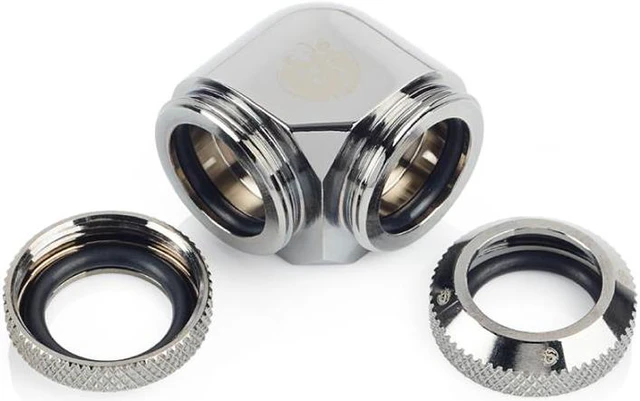 Alt view image 2 of 2 - Bitspower Dual Enhance Multi-Link Adapter Fitting for 14mm OD Rigid Tubing, 90 Degree Angle, Black Sparkle
