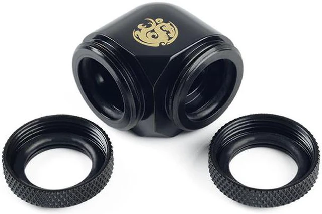 Alt view image 2 of 2 - Bitspower Dual Enhance Multi-Link Adapter Fitting for 14mm OD Rigid Tubing, 90? Angle (For Use with Bitspower Rigid Tubing Only), Matte Black