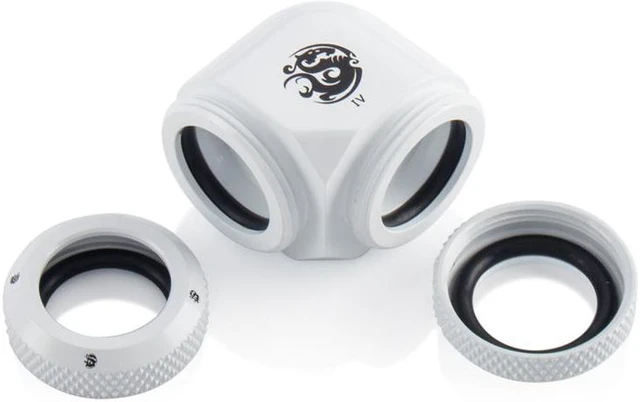 Alt view image 2 of 6 - Bitspower Dual Enhance Multi-Link Adapter Fitting for 14mm OD Rigid Tubing, 90 Degree Angle, Deluxe White