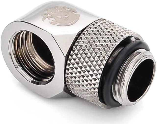 Main image of Bitspower G1/4" Male to Female Extender Fitting, 90 Degree Rotary, Black Sparkle