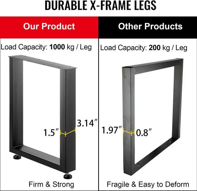 Alt view image 4 of 14 - Techlifer Set of 2 Steel Table Legs Dining Table Legs Office Table Computer Desk Legs Steel Bench Legs Furniture Legs 600 * 720mm (28Height 24Wide, Square Shape)