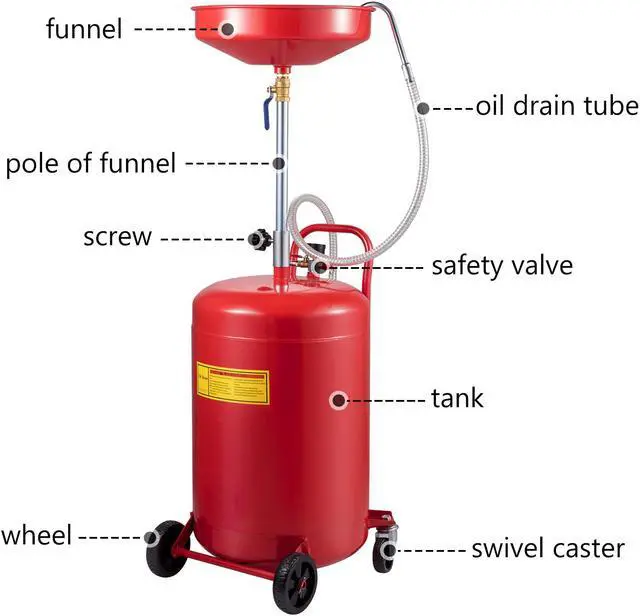 Alt view image 3 of 9 - VEVOR Waste Oil Drain Tank Portable Oil Drain 20 Gallon Air Operated Drainer
