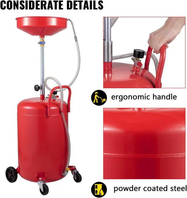 Alt view image 7 of 9 - VEVOR Waste Oil Drain Tank Portable Oil Drain 20 Gallon Air Operated Drainer