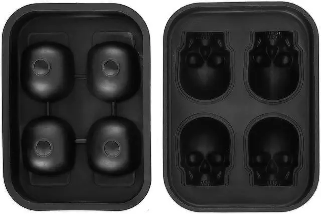 Alt view image 3 of 15 - VEVOR Skull Ice Cube Tray, 4-Grid Skull Ice Ball Maker, Flexible Black Silicone Ice Tray with Lid & Funnel, Funny Skull Ice Cubes 1.6"x1.8" Each for Beverage, Chocolate, etc. on Parties & Holidays