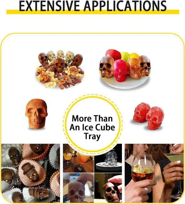 Alt view image 5 of 15 - VEVOR Skull Ice Cube Tray, 4-Grid Skull Ice Ball Maker, Flexible Black Silicone Ice Tray with Lid & Funnel, Funny Skull Ice Cubes 1.6"x1.8" Each for Beverage, Chocolate, etc. on Parties & Holidays
