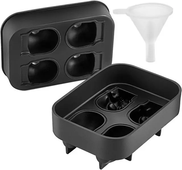 Alt view image 2 of 15 - VEVOR Skull Ice Cube Tray, 4-Grid Skull Ice Ball Maker, Flexible Black Silicone Ice Tray with Lid & Funnel, Funny Skull Ice Cubes 1.6"x1.8" Each for Beverage, Chocolate, etc. on Parties & Holidays