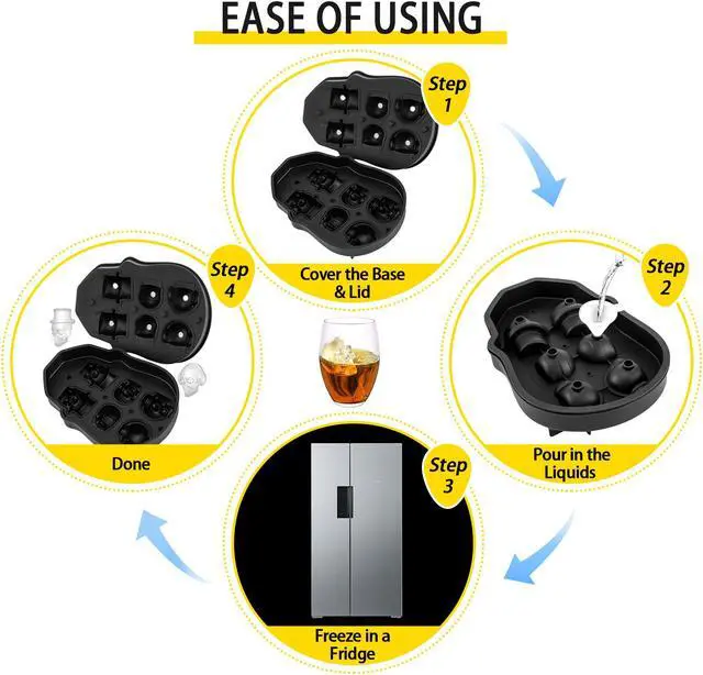 Alt view image 3 of 9 - VEVOR Skull Ice Cube Tray Ice Ball Maker 6-Grid Black Silicone Tray for Beverage