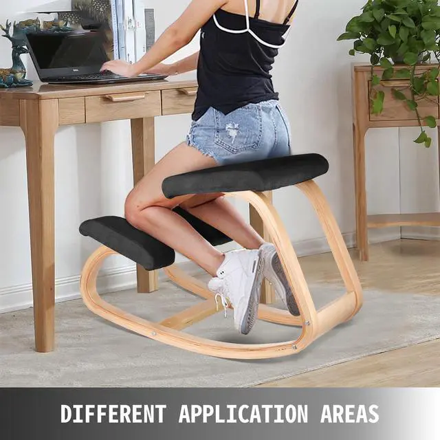 Alt view image 7 of 10 - VEVOR Wooden Ergonomic Kneeling Chair Memory Seat Cushion Relieving Stress Body Shaping Black