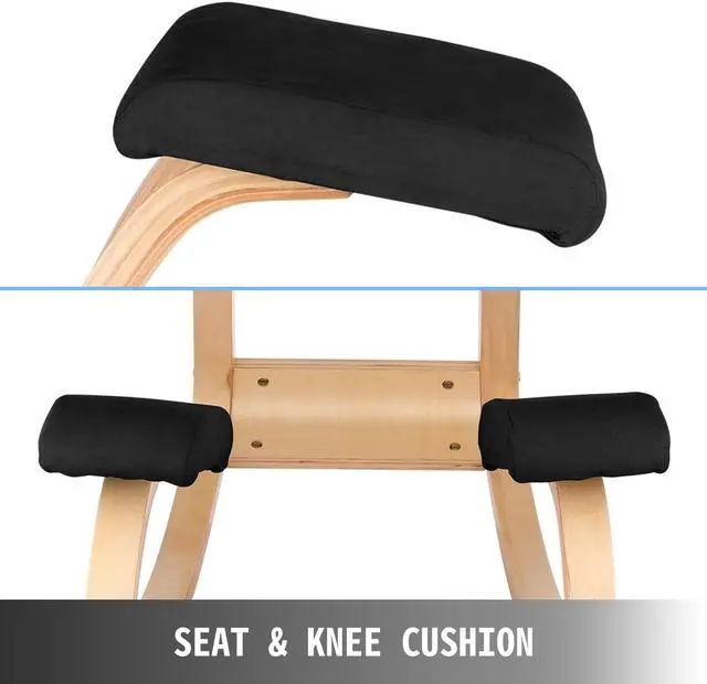 Alt view image 4 of 10 - VEVOR Wooden Ergonomic Kneeling Chair Memory Seat Cushion Relieving Stress Body Shaping Black