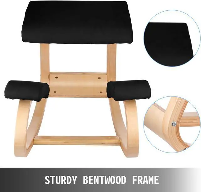 Alt view image 3 of 10 - VEVOR Wooden Ergonomic Kneeling Chair Memory Seat Cushion Relieving Stress Body Shaping Black