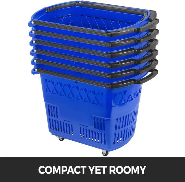 Alt view image 4 of 17 - VEVOR 6 PCS Shopping Carts Large Basket Blue Shopping Basket with Handle Portable and Durable Shopping Baskets for Retail Store (21 X 14 X 13 inch-6, Blue)