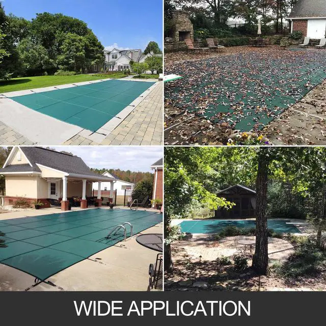 Alt view image 4 of 16 - VEVOR Pool Safety Cover Fits 18x36ft Rectangle Inground Safety Pool Cover Green Mesh Solid Pool Safety Cover for Swimming Pool Winter Safety Cover