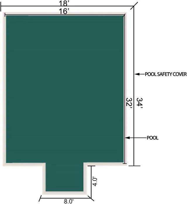 Alt view image 5 of 15 - VEVOR Pool Safety Cover Fits 16x32ft Rectangle Inground Safety Pool Cover Green Mesh with 4x8ft Center End Steps Solid Pool Safety Cover for Swimming Pool Winter Safety Cover