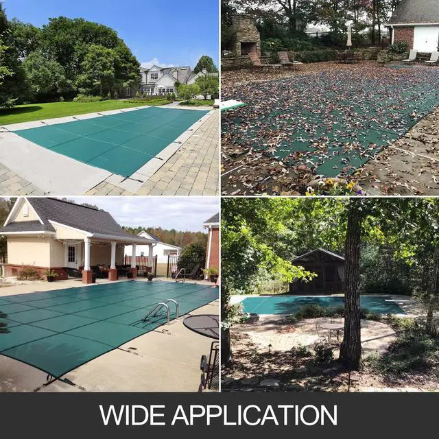 Alt view image 4 of 16 - VEVOR Pool Safety Cover Fits 16x32ft Rectangle Inground Safety Pool Cover Green Mesh Solid Pool Safety Cover for Swimming Pool Winter Safety Cover