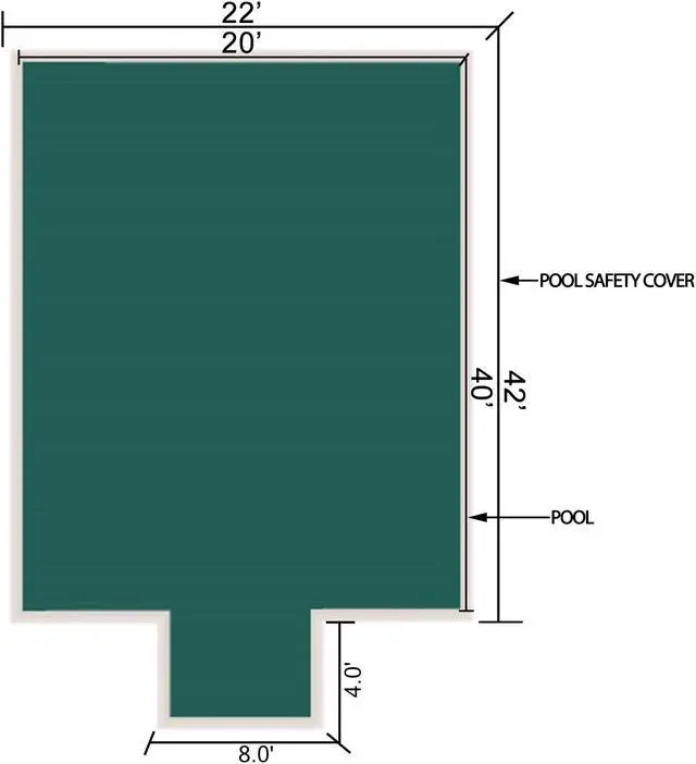 Alt view image 5 of 16 - VEVOR Pool Safety Cover Fits 20x40ft Rectangle Inground Safety Pool Cover Green Mesh with 4x8ft Center End Steps Solid Pool Safety Cover for Swimming Pool Winter Safety Cover