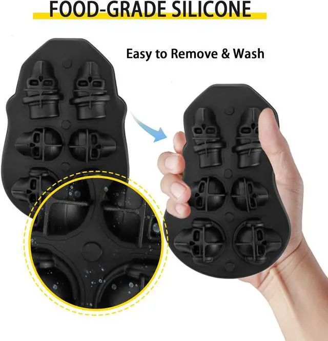 Alt view image 2 of 9 - VEVOR Skull Ice Cube Tray Ice Ball Maker 6-Grid Black Silicone Tray for Beverage