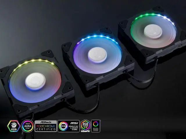 Alt view image 3 of 3 - Bitspower NJord Dual Fin DRGB Fan (3PCS)- White