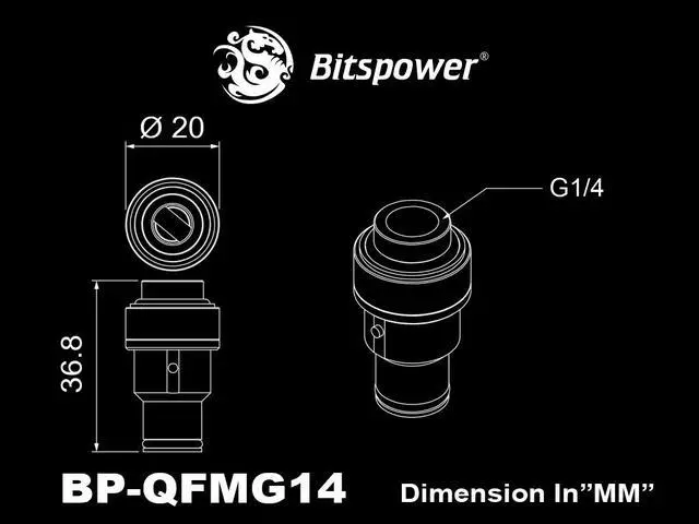 Alt view image 8 of 8 - Bitspower Quick Disconnect Male Fitting with G1/4" Extender, Silver Shining