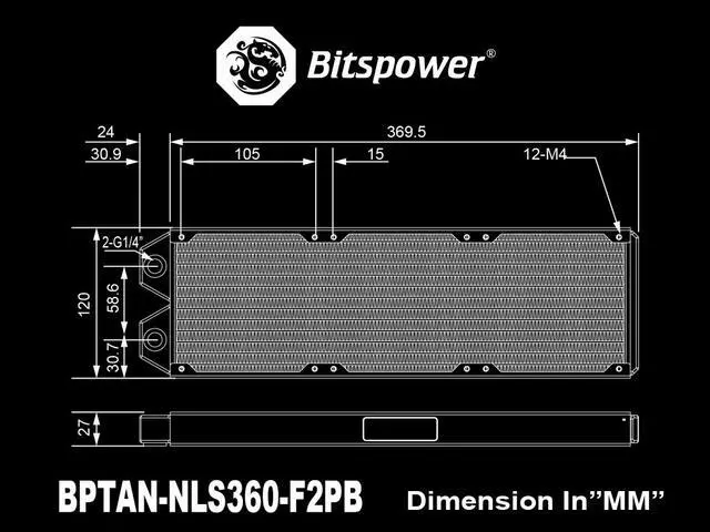 Alt view image 4 of 5 - Bitspower Tarasque II 360S Radiator