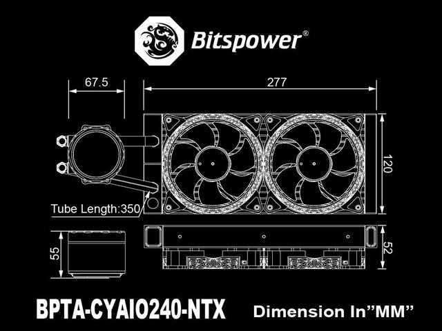 Alt view image 6 of 6 - Bitspower Cyclops 240 All-In-One Liquid CPU Cooler with Notos Xtal Fans