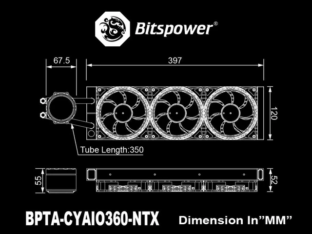 Alt view image 6 of 6 - Bitspower Cyclops 360 All-In-One Liquid CPU Cooler with Notos Xtal Fans
Compatible with Intel 12th CPU, LGA1700, AMD AM4,