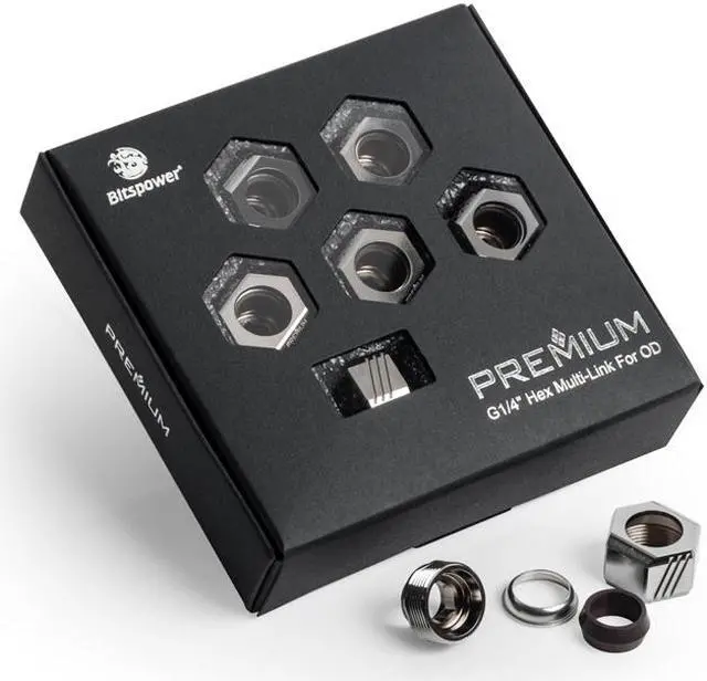 Alt view image 5 of 8 - Bitspower Premium G1/4" Hex Multi-Link for 12mm OD Rigid Tubing, Black Sparkle, 6-pack