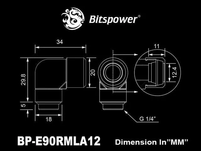 Alt view image 3 of 3 - Bitspower Matt Black Advanced Rotary G1/4" 90-Degree Multi-Link Adapter For OD 12MM