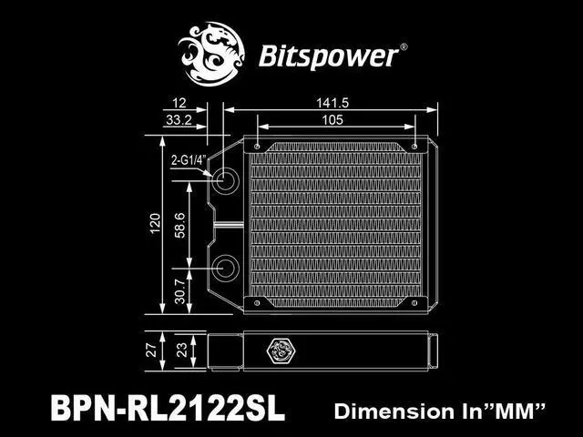 Alt view image 2 of 5 - Bitspower Leviathan II 120 Radiator with Single Wave Fins (Thickness 27mm)
