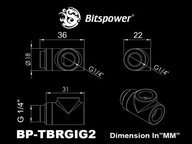 Alt view image 3 of 3 - Bitspower Deluxe White T-Block Rotary G1/4"& Inner G1/4"x2