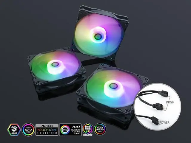 Alt view image 4 of 5 - bitspower notos 120mm case fan, drgb computer fan pwm pc cooling fan led high airflow 5v 3-pin addressable rgb 1800 rpm (1 pack)