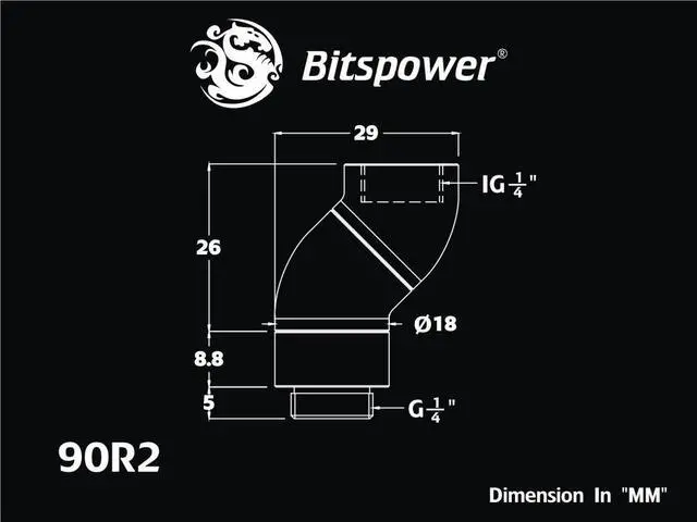 Alt view image 3 of 4 - Bitspower G1/4" True Brass Dual Rotary 90-Degree IG1/4" Extender