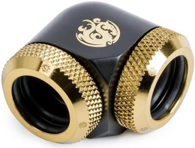 Main image of Bitspower Carbon Black/True Brass Enhance 90-Degree Dual Multi-Link Adapter For OD 14MM