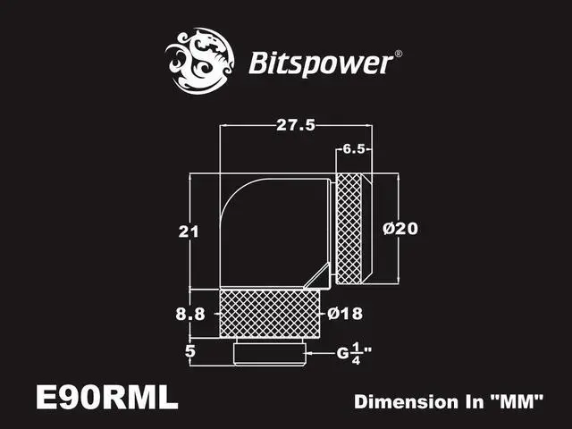 Alt view image 3 of 4 - Bitspower Carbon Black Enhance Rotary G1/4" 90-Degree Multi-Link Adapter For OD 12MM