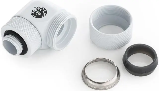 Alt view image 2 of 3 - Bitspower Deluxe White Advanced Rotary G1/4" 90-Degree Multi-Link Adapter For OD 16MM