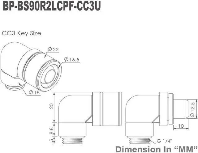 Alt view image 7 of 7 - Bitspower G1/4" to 3/8" ID, 5/8" OD Compression Fitting for Soft Tubing, CC3 Ultimate, 90 Degree Dual Rotary, Black Sparkle
