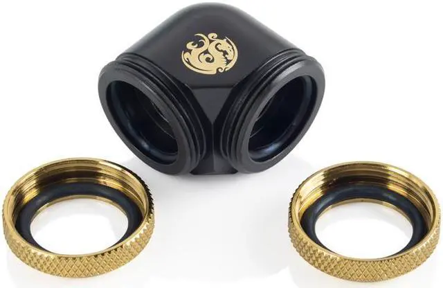 Alt view image 2 of 2 - Bitspower Carbon Black/True Brass Enhance 90-Degree Dual Multi-Link Adapter For OD 16MM