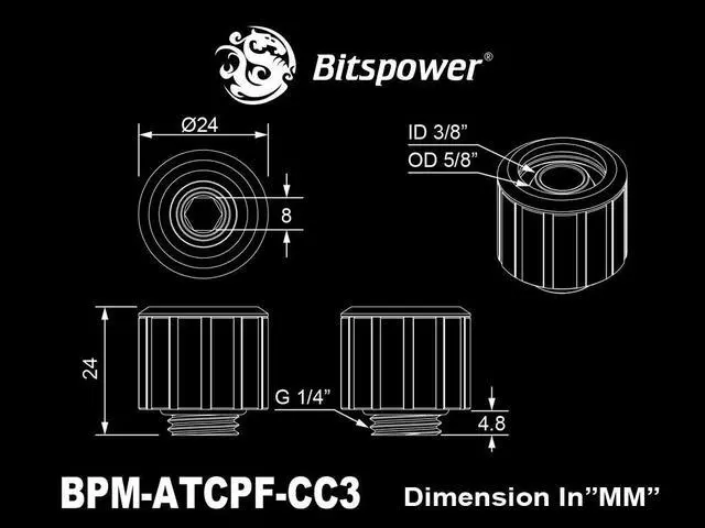 Alt view image 2 of 2 - Bitspower Artemis Compression Fitting CC3 For ID 3/8" OD 5/8" Tube - Sandblast Silver