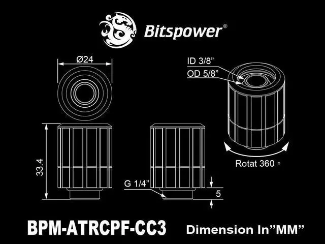 Alt view image 2 of 2 - Bitspower Artemis Rotary Compression Fitting CC3 For ID 3/8" OD 5/8" Tube - Matte Black