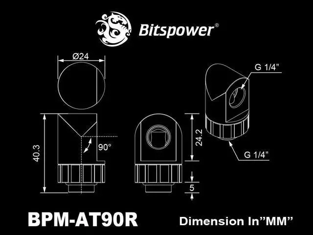 Alt view image 2 of 2 - Bitspower Artemis Rotary 90-Degree Extender - Matte Black
