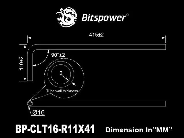Alt view image 2 of 2 - Bitspower Water Cooling Pre-bent 90-Degree Acrylic Hard Tube OD16MM-Length 110x415MM