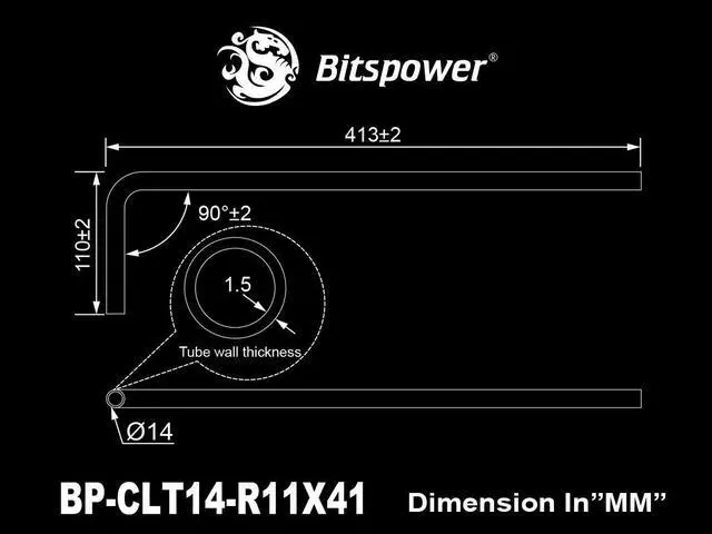 Alt view image 2 of 2 - Bitspower Water Cooling Pre-bent 90-Degree Acrylic Hard Tube OD14MM-Length 110x415MM