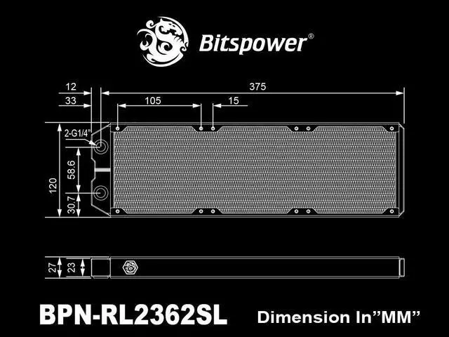 Alt view image 4 of 4 - Bitspower Water Cooling Leviathan II 360 Radiator with Single Wave Fins (Thickness 27mm)